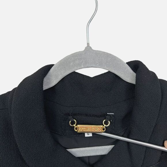 Amelia Toro Womens Wool Blazer‎ Tiered Fringed Trim 3/4 Sleeve Lined Black Sz 6 - Picture 3 of 6